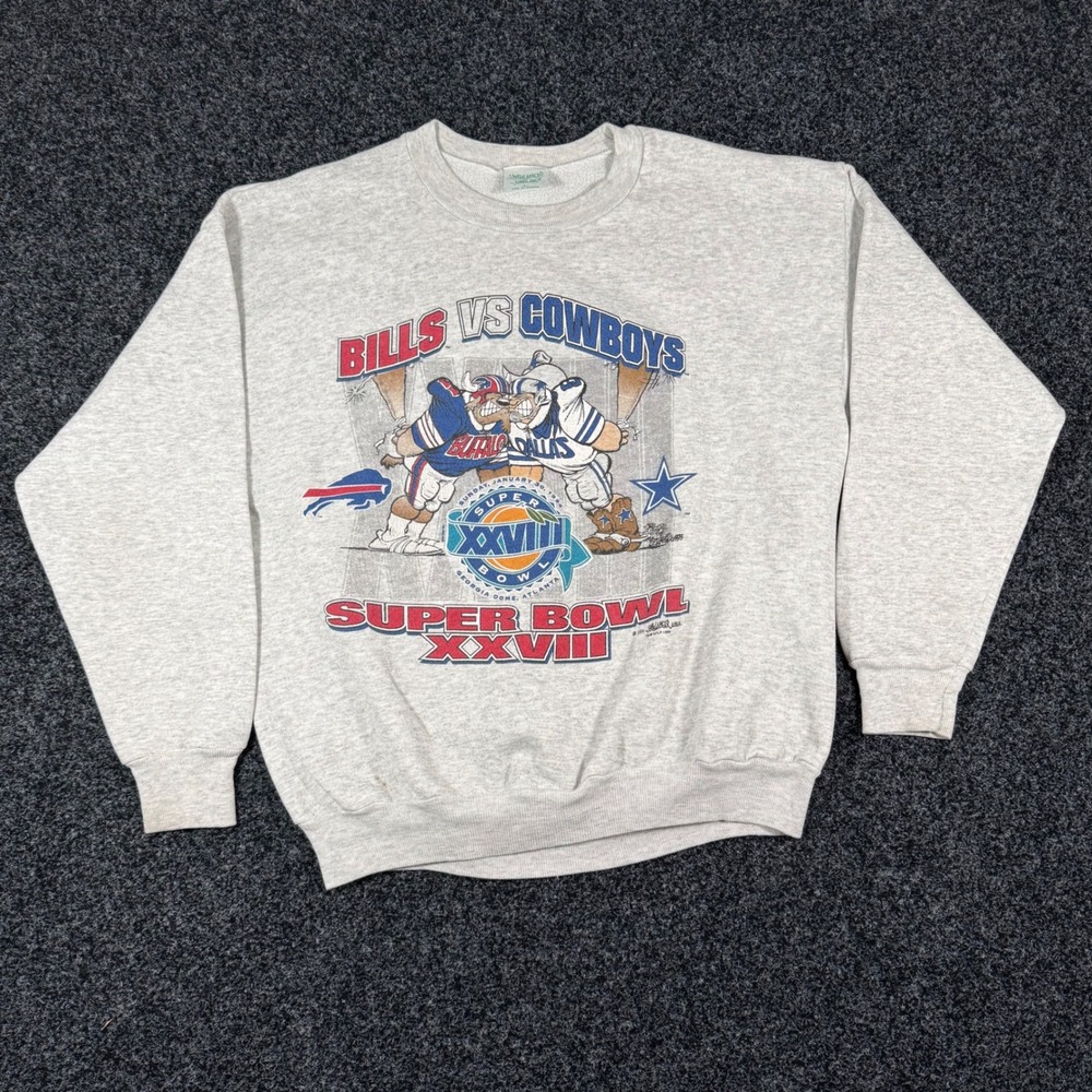 Vintage 94 Buffalo Bills Dallas Cowboys Caricature Superbowl Crewneck Sweatshirt
